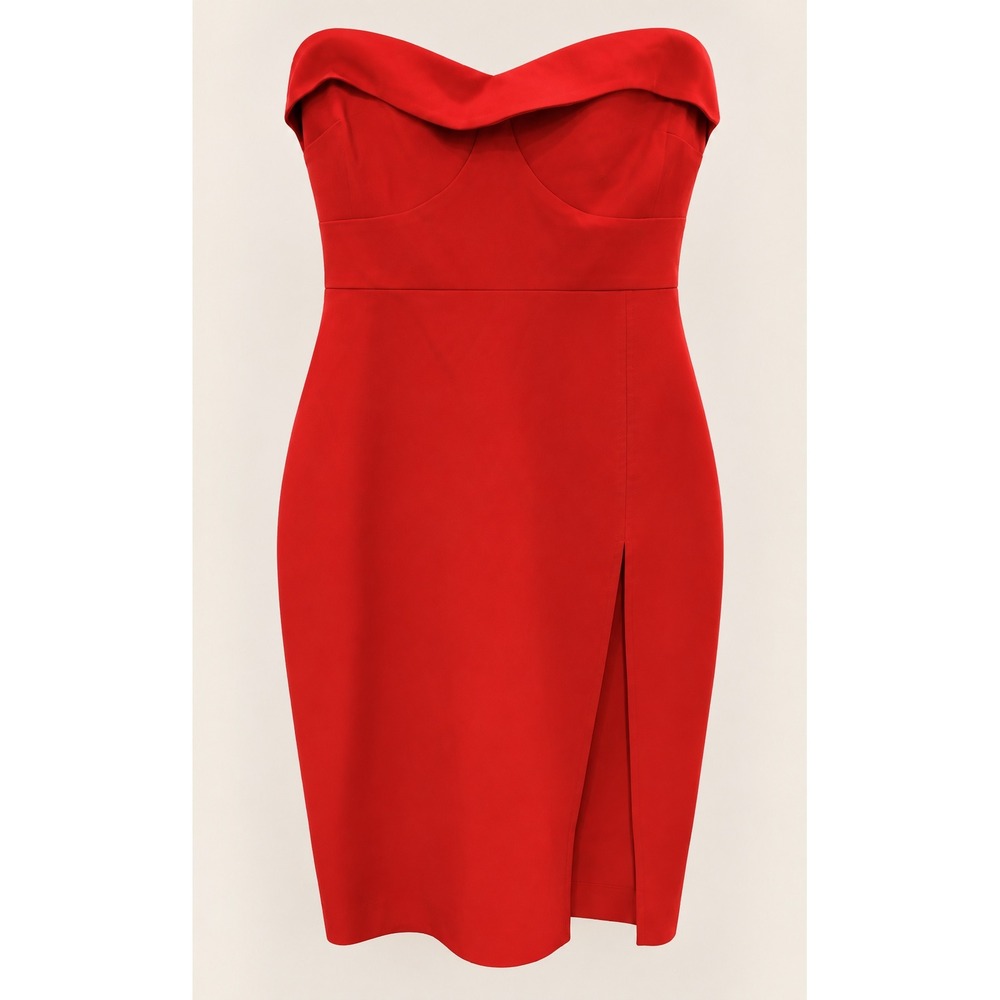 Likely Womens Dress 8 Red Strapless Sweetheart Neckline Front Slit Mini Dress